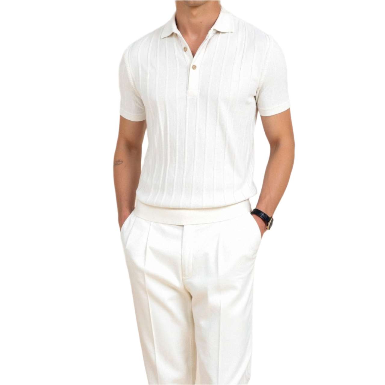 TheighT Vertical Striped Button Up Polo