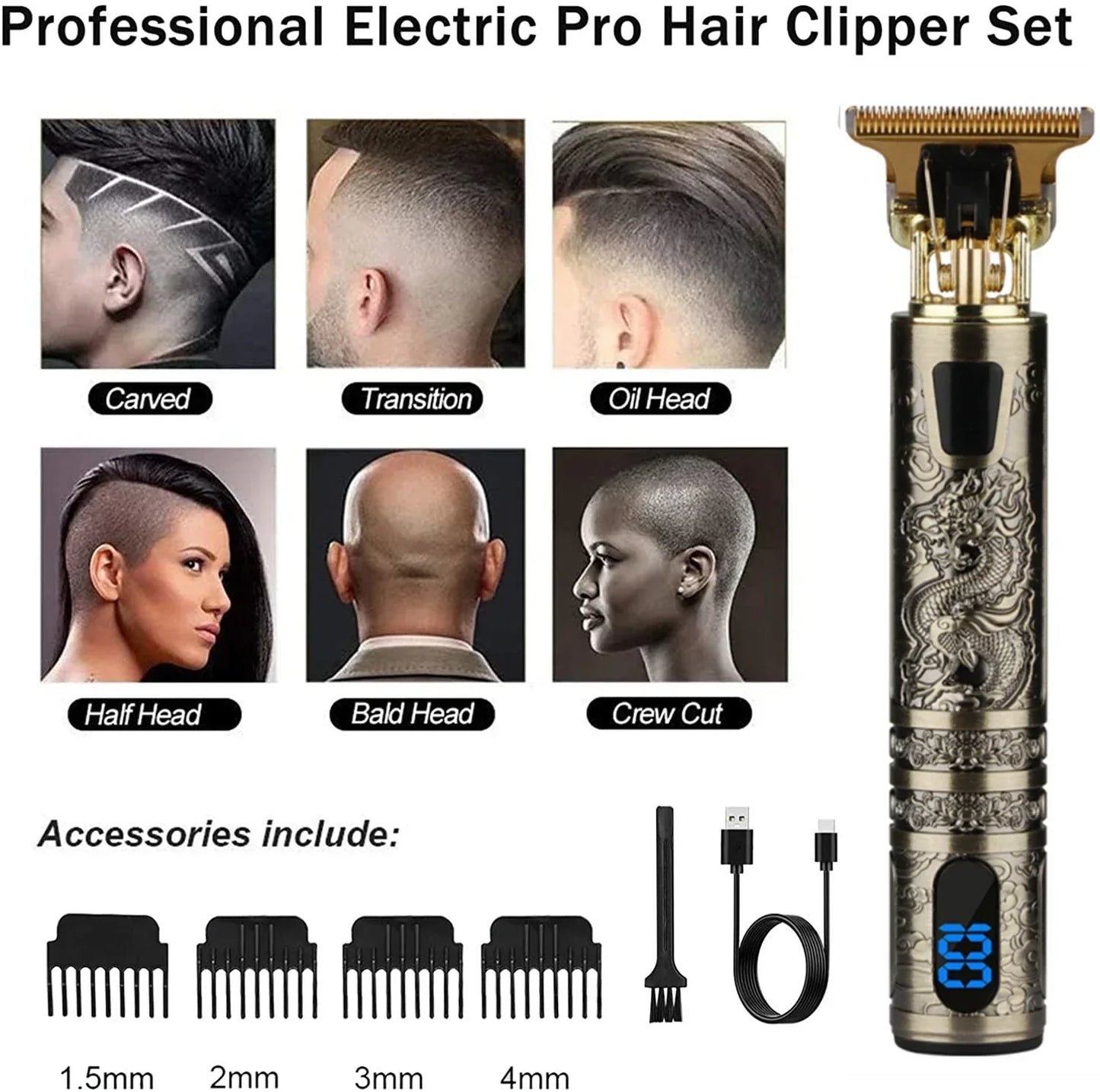 LCD Precision Hair Trimmer & Electric Shaver for Men – Multifunctional Grooming Tool